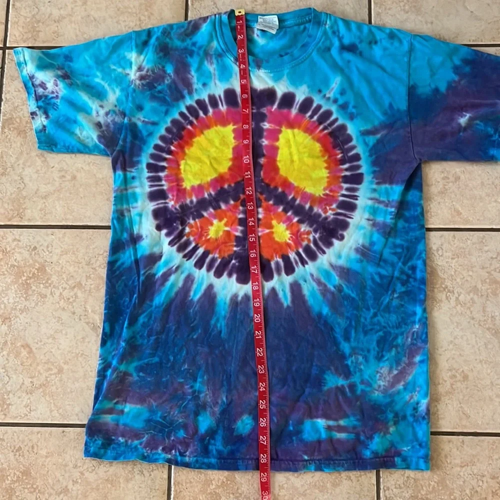 Blue‎ and Purple Peace Sign Custom Tie Dye TShirt, Sz Medium